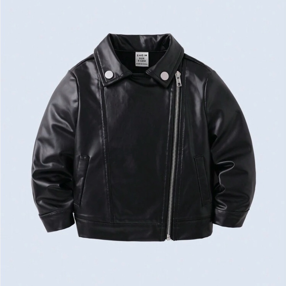 SHEIN Black Faux Leather Jacket with Silver Accents